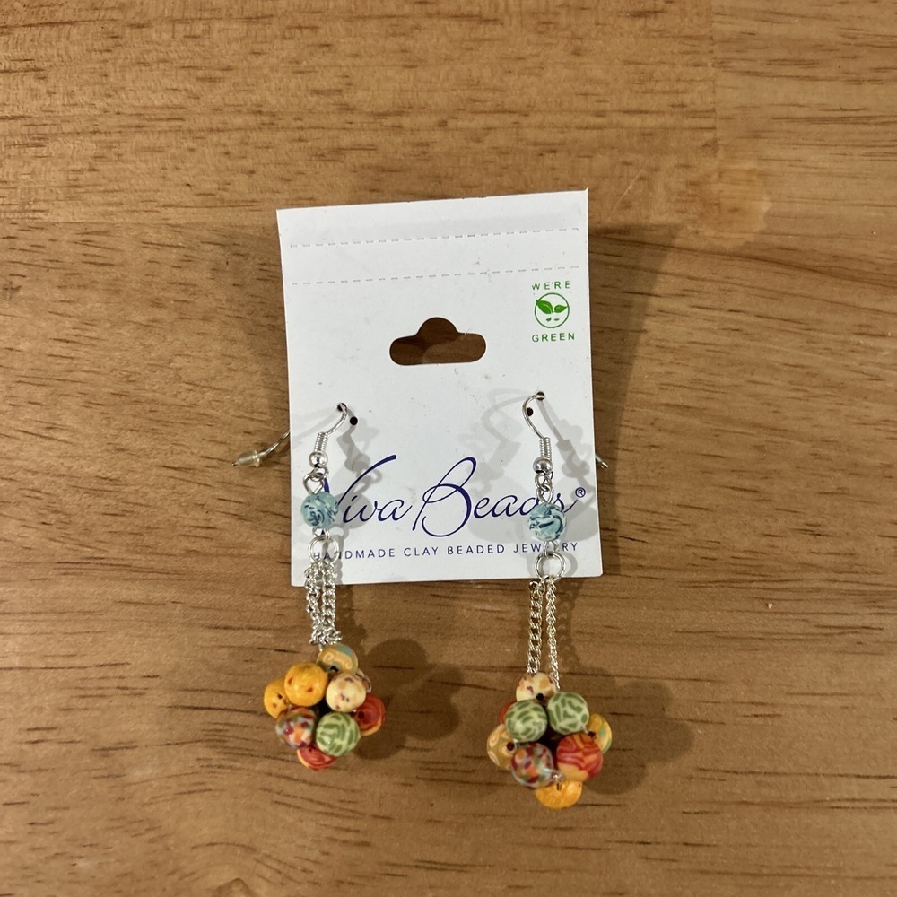 Viva Beads Bead Cluster Dangle Earrings - Handmade Clay Beads